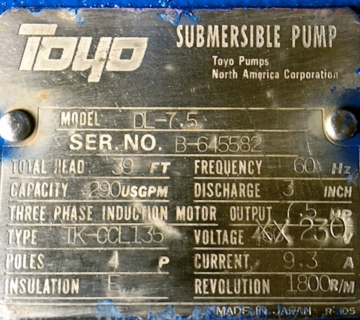 Toyo Model Dl-7.5 Submersible Pump)
